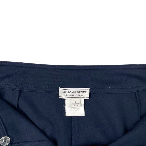 St. John high rise belted designer pants Size 8 navy blue - Picture 7 of 11